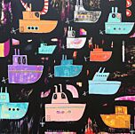 A Sea of Psychedelic Boats heading East Except One by Sam Mathers